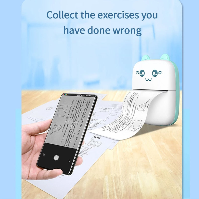 Portable Thermal Printer MINI CAT Print Photo Pocket Thermal Label Printer 58mm Printing Wireless Bluetooth Android IOS Printers
