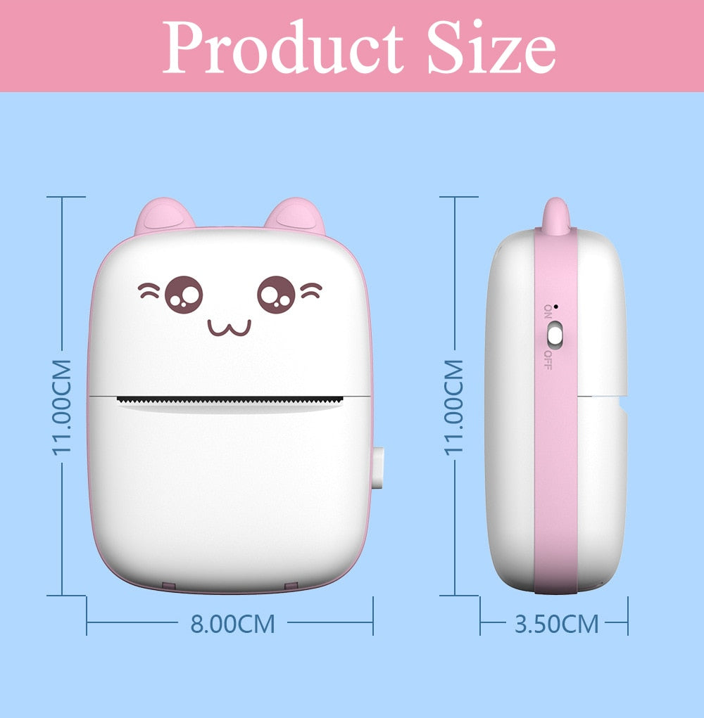 Portable Thermal Printer MINI CAT Print Photo Pocket Thermal Label Printer 58mm Printing Wireless Bluetooth Android IOS Printers