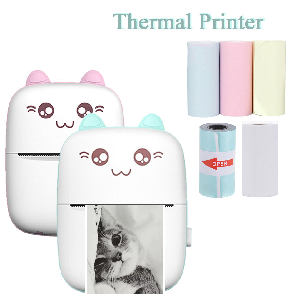 Portable Thermal Printer MINI CAT Print Photo Pocket Thermal Label Printer 58mm Printing Wireless Bluetooth Android IOS Printers