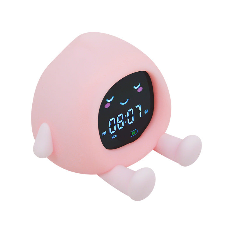 Creative Fruit Alarm Clock Night Light with Original Silicone Phone Holder, Bedside Ambient Lamp with Color Changing Timer