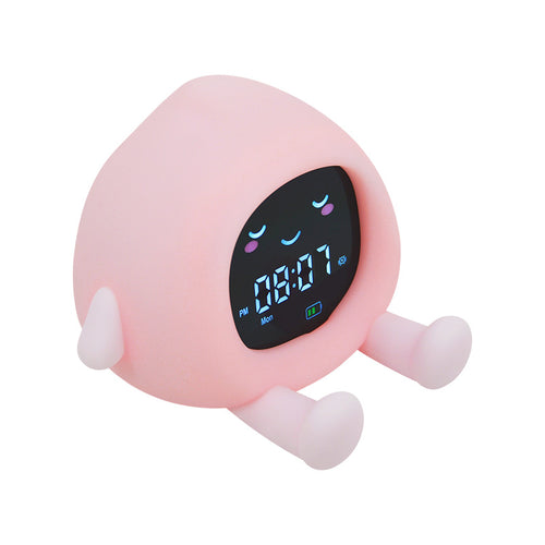 Creative Fruit Alarm Clock Night Light with Original Silicone Phone Holder, Bedside Ambient Lamp with Color Changing Timer