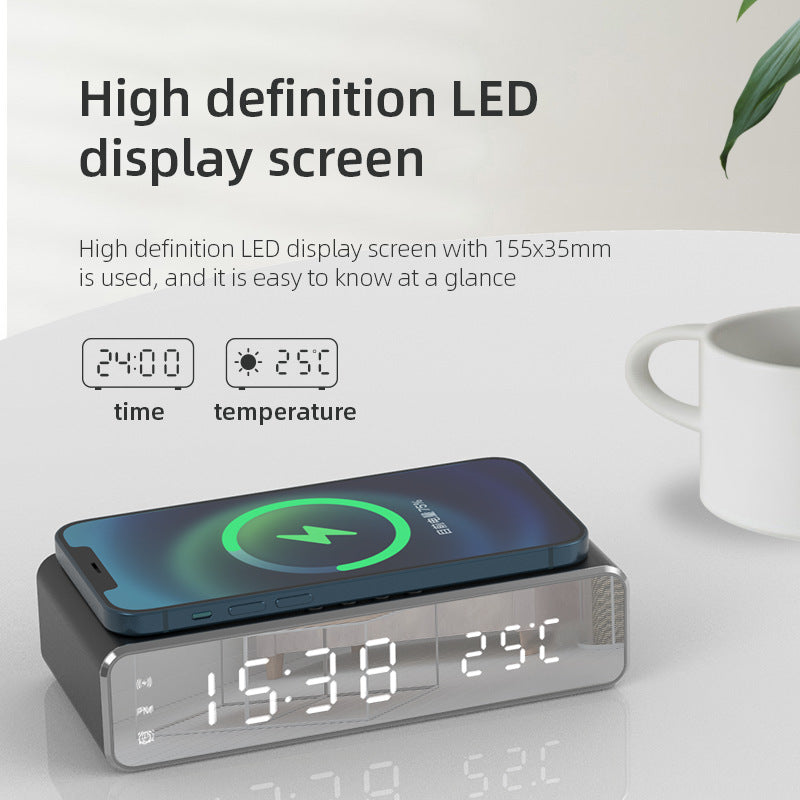 Smart LED Digital Alarm Clock with Wireless Charging, Multi-Function Temperature Display